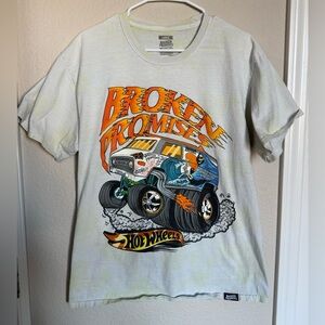 Broken Promises x Hot Wheels Graphic Tee - Light Yellow/White with Orange Text